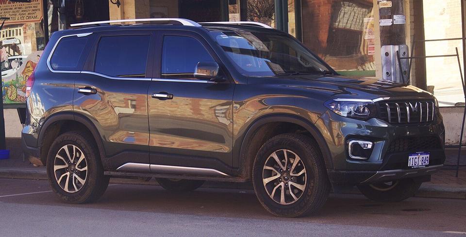 Mahindra Scorpio-N front three-quarter view, grey