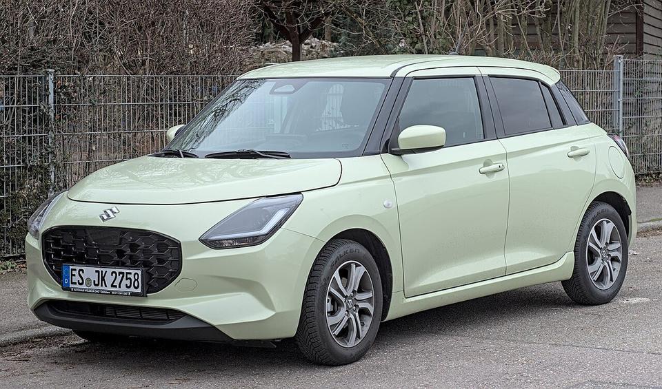 New Maruti Swift front three-quarter view, light green